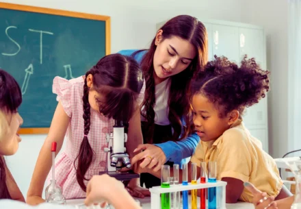 Students with their teacher.