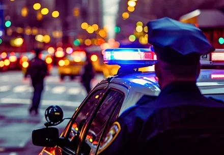 Police officer staring at the pedestrian.