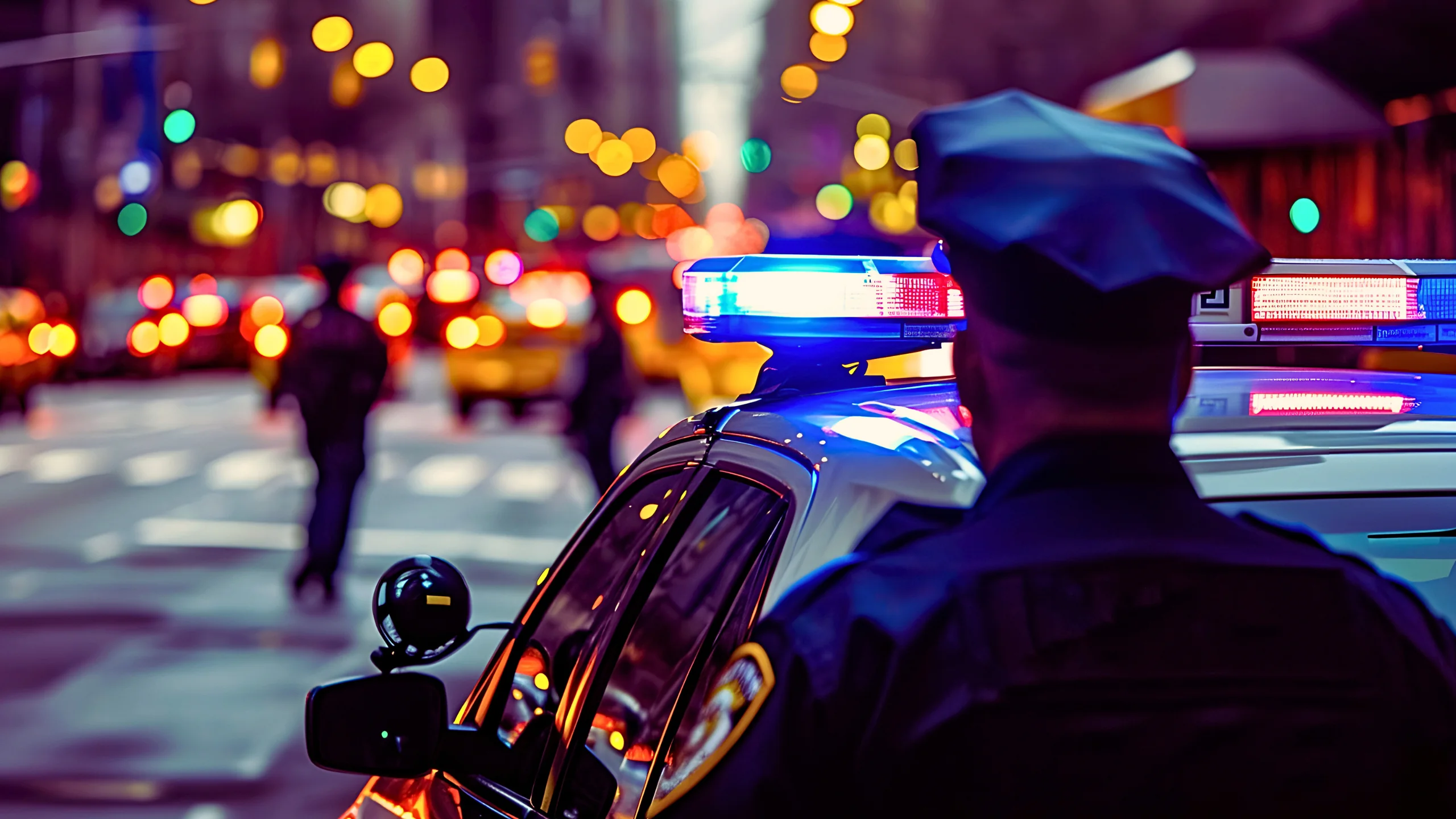 Police officer staring at the pedestrian.