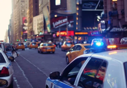 Police car patrolling the city.