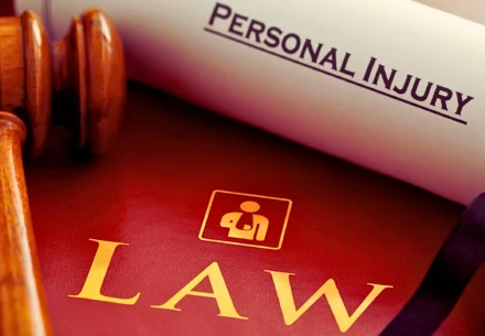 Personal injury law book and a gavel.