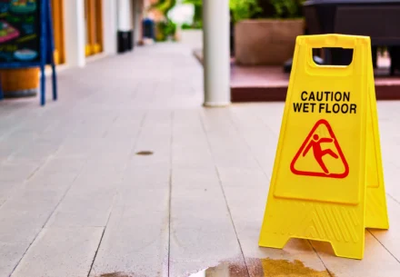 Yellow wet floor signage.