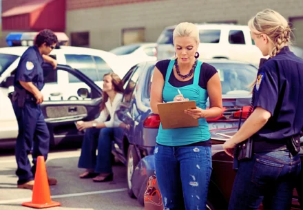 Police officer doing a report after an accident.