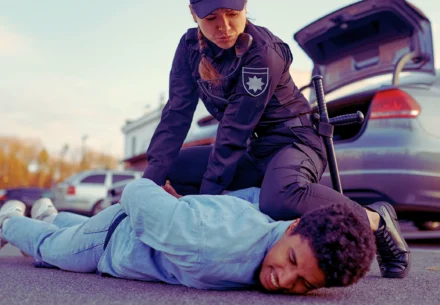 Cops mount on a suspect.