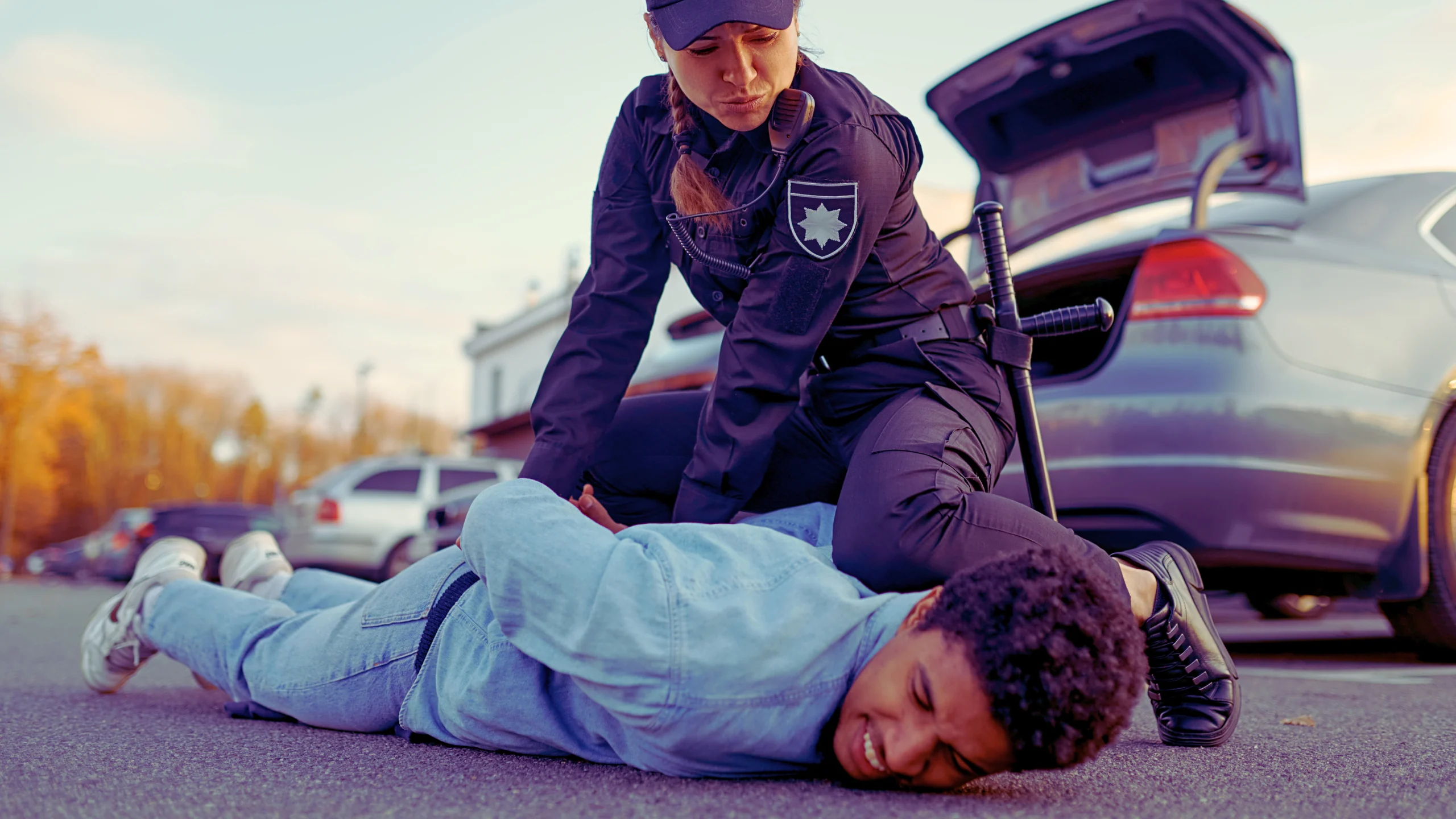 Cops mount on a suspect.