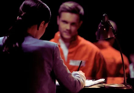 Suspect being interrogated.