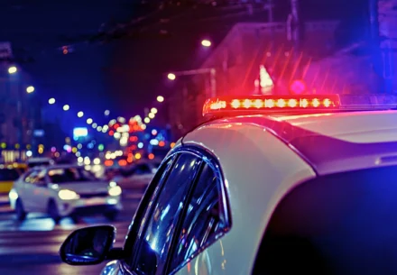 Police car patrolling the city.